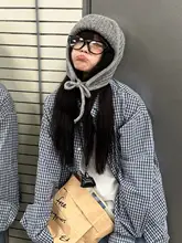 グレーの編み物イヤーマフ帽子【秋冬用・保温・防寒・シンプルデザイン】