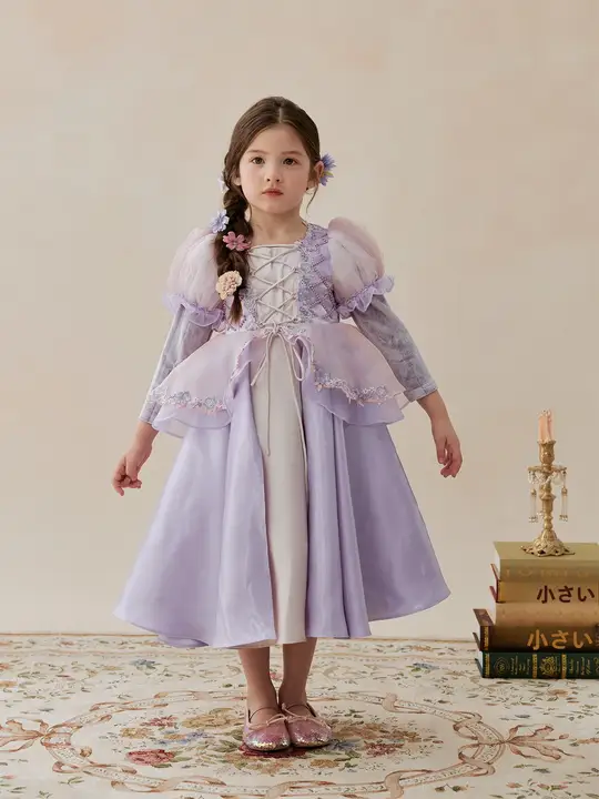 プリンセスドレス キッズ ガールズ 秋 ベルベット パフスリーブ リボン装飾 バースデー 発表会 「SONNYKIDS」