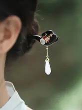 玉ランの花　黒檀木製のクラシックな チャイナドレス用髪飾り【日常使い・古風スタイル】