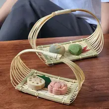 新中式バンブーバスケット【お茶菓子やフルーツ用・ハンドル付き・創意デザイン】