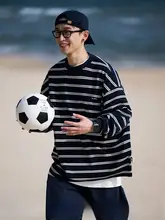 長袖Tシャツ メンズ ストライプ オーバーサイズ ルーズシルエット シティボーイ ヴィンテージ カジュアル 着回し「BELLKENIDEA」