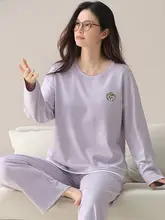 女性用秋冬長袖パジャマ【純綿・カジュアル・ルーズフィット】（セットアップ対応）