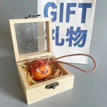 バッグチャーム キーホルダー 手作り 木製 カルシファー 小さな炎 遊び心 紐付きストラップ 通学バッグ デコ プレゼント ギフト