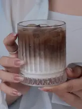 クラシックストライプのガラスコーヒーカップ【アイスラテ・冷抽出モカ・家庭用】