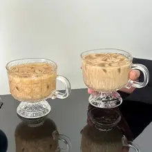 美しい宝石模様の取っ手付きガラスカップ【アイスアメリカーノ・コールドブリュー・飲料用】
