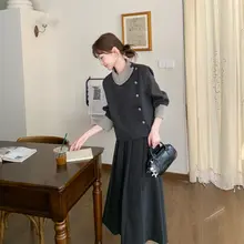 グレーのスーツ風ワンピース【秋春用・洗練されたデザイン・女性用】（セットアップ対応）