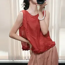 夏用リネン風フラワーレースノースリーブシャツ【シンプル・ルーズフィット・軽量・通気性】