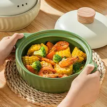高温耐性の陶器製小型土鍋【家庭用・ガスコンロ対応・スープやご飯に最適】