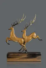 新中式デザインの招財銅製跳躍鹿飾り【リビングルーム用・創造的な工芸品】