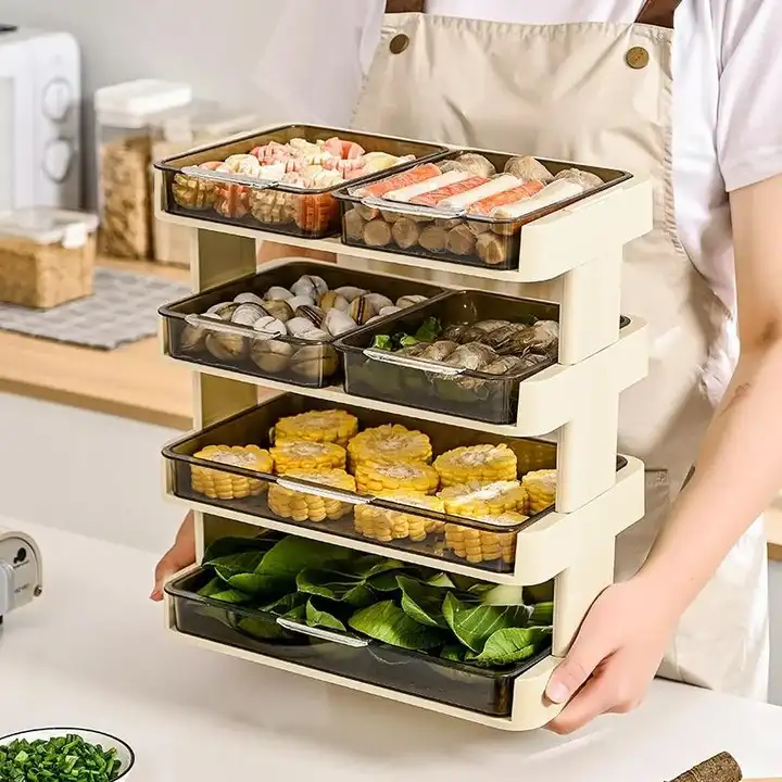 多機能食材用トレー【キッチン収納・鍋用・多層式】