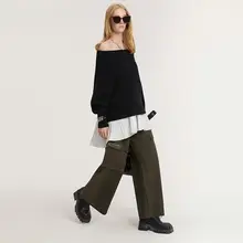 タートルネックニット レディース リブ バイカラー パッチワーク フェイクレイヤード ゆったり 「sdeer」
