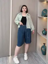 レディース 天然繊維デニムショートパンツ【夏用・ワイドレッグ・ハイウエスト・大きいサイズ】