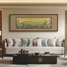 千里江山図の水墨画【新中式・横幅・山水風景・リビングやオフィスの装飾に最適】