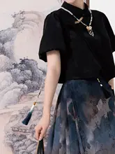 美しい筆跡のデザイン 半袖トップス【ロ袖・マ面スカート付・国風スタイル】