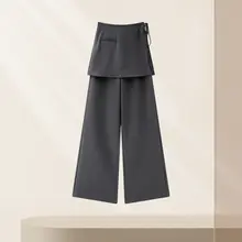 グレーのワイドレッグパンツ【デザイン性・ハイウエスト・フィット】