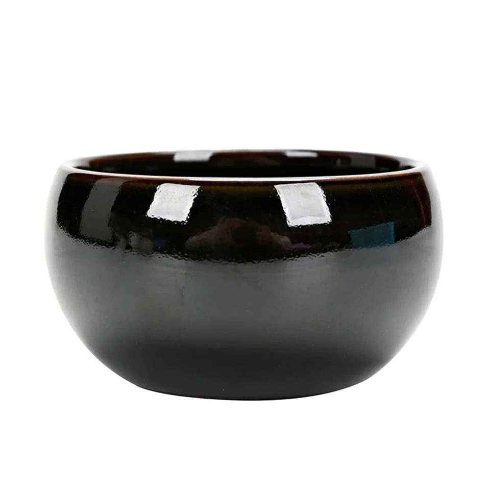 陶製黒色主人用茶碗【シンプルデザイン・紫のアクセント・功夫茶具】