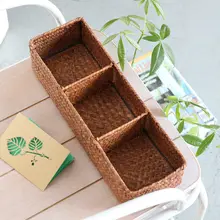 手作りの分格収納ボックス【リビング用・リモコン・鍵収納・草編みデザイン】