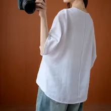 夏用のフィットTシャツ【リネンコットン・アート風・大きいサイズ・お腹を隠すデザイン】