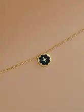 バロックデザインの18Kゴールド黒メノウ円形ネックレス【フレンチスタイル・レトロな純  銀製・黒い八芒星モチーフ】