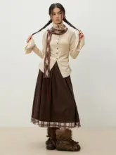 コーヒー色のスエード風プリーツスカート【ゆったりシルエット・レトロ風・秋冬用】