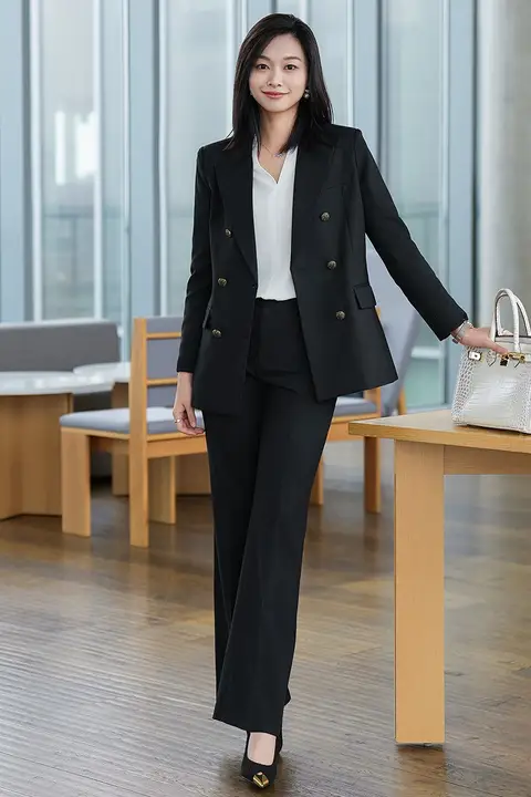 通勤ビジネス向けの高級感ある女性用ジャケット【長袖・ダブルブレスト・フォーマル】（セットアップ対応）