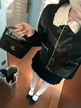 黒のレースビジュー付きライダースジャケット【モダンデザイン・春向け】