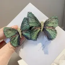 手作り蝶々バンスクリップ【水墨色調・ロマンティック刺繍・アンティーク風】