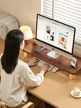 天然木製 デスクトップモニター用高架スタンド【多機能・キーボードトレイ付き・シンプルデザイン】
