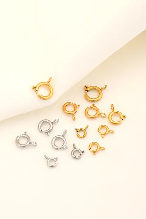 ステンレス鋼製バネフックパールブレスレット用オープンサークル金具【DIY用・ネックレスや鎖骨チェーンの接続部品】