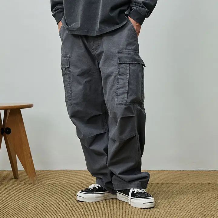 ユーズド加工の多ポケットチェック柄パンツ【フィット・ワークスタイル・微テーパード】（セットアップ対応）