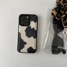 レトロ風レザーブラックホワイトパターンiPhoneケース【全包タイプ・防摔・シンプルデザイン】