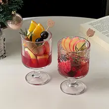 ヴィンテージ風 サンフラワーエンボス グラスカップ【高脚・ドリンク・ジュース用】