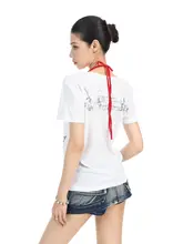 音符プリント大きいラウンドネック半袖Tシャツ【レディース・夏用・透 breathable・スリムフィット】