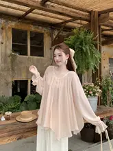 春らしい高腰ワイドレッグパンツとルーズフィットの不規則デザイン長袖シャツ（セットアップ対応）
