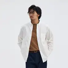 長袖シャツ フィット ややゆったり 長綿 塩縮 定番角ボタン