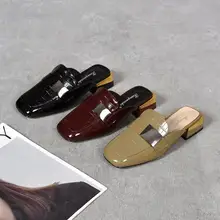 夏用 レディース 本革 フラットミュールシューズ【ポインテッドトゥ・エナメル仕上げ・外出用】