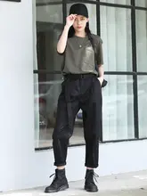 夏用 薄手 ブラック ワークパンツ【ストレート・カジュアル・ハーレンスタイル】（セットアップ対応）