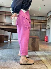 した履き心地！大きなポケット付きコットンリネンパンツ【ウエストゴム・八分丈】（セットアップ対応）