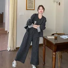 春の新作デザインジャンパーとワイドパンツの女性用コーディネート【色のコントラスト・おしゃれな組み合わせ】（セットアップ対応）