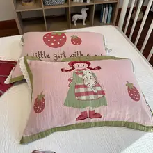 かわいい子供用枕カバー【全棉・四層ガーゼ・ボタン付き・2点セット・48x74cm】