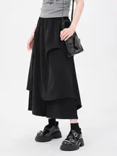 デザイン性のあるレイヤード風スカートパンツ【春夏向け・暗黒スタイル】（セットアップ対応）