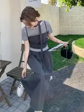 シンプルなデザイン！半袖Tシャツとハイウエストスカートの2点セット（セットアップ対応）