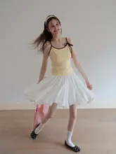 ドット柄デザインのフリル付きハイウエストスカート【春夏用・トレンド・ミディ丈】