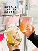 高硼硅ガラス製ストロー付きカートンデザインの水筒【密閉蓋・ティーと水分離】