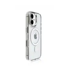 iPhone 16用 磁吸式スマートフォンケース【ブラック・クリア・アクリル・超防摔・金属ボタン】