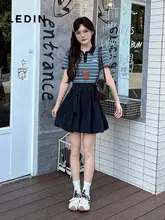 ストライプ柄ポロ襟短袖ワンピース【レディース・秋用】（セットアップ対応）