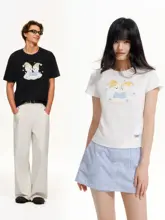 半袖Tシャツ ユニセックス クルーネック 絵本風 子犬プリント オーバーサイズ ルーズ ペア 夏 韓流 トップス「PSO Brand」
