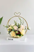 高級感あるフェイクフラワー使用の花かご【インテリア・リビング・ホテル用・デスク装飾】