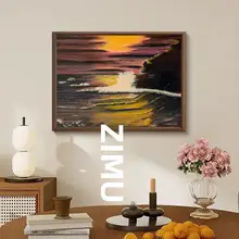 南洋風の手描き山水油絵【美しい風景・テクスチャ風合い】