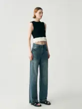 LRRE ハイウエストストレートワイドデニムパンツ【女性用・フィット・スラリ効果】